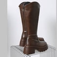 thumbnail image 5 of hopeusnice Women Knee High Riding Boots With V Shaped Top Back Zipper Closure Chunky Heel For Fall Winter And Fashion Outfits Brown 41, 5 of 9