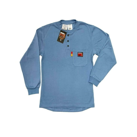 Comeaux FR Henley Style Welding Work Blue Long Sleeve T Shirt 100% Cotton FR 7.1oz HRC2 4XL