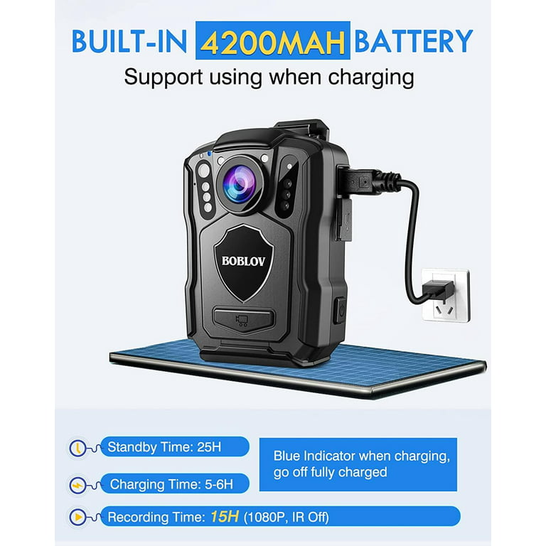 BOBLOV M5 2K Police Body Worn Camera, GPS Enabled &1440P Body Mounted Cam,  128G Body Cam Built-in 4200MAH Battery,15Hrs Record, IP67 Waterproof, Night