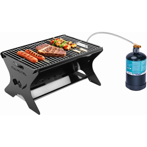 Portable Camping Grill – Foldable Charcoal or Gas Grill with Carry Bag, 17 Inch Black