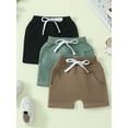 thumbnail image 2 of Arvbitana Toddler Baby Boys 3-Pack Shorts 6M 12M 18M 24M 3T Elastic Waist Rolled Hem Short Pants Solid Color Tie Front Joggers Infant Casual Summer Athletic Shorts, 2 of 7