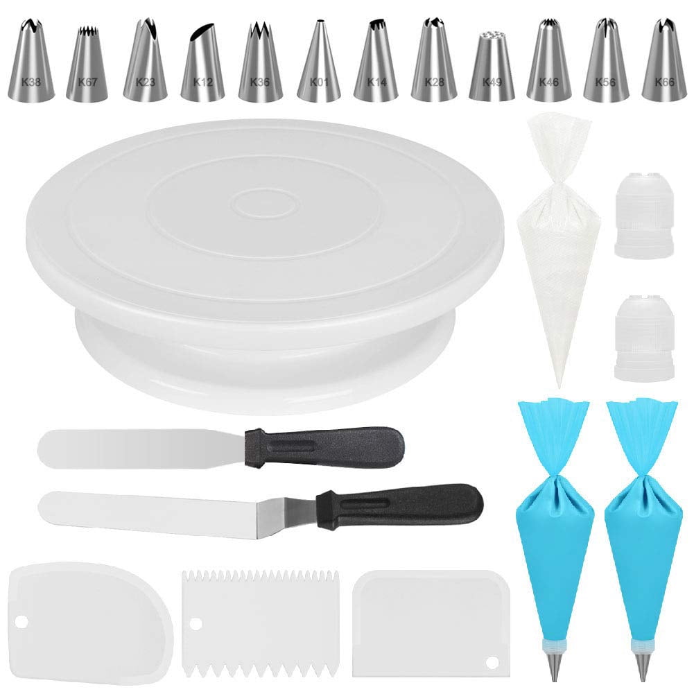 LeaderPro 72 Pcs Cake Decorating Kits Supplies with Cake Turntable Icing Tips Pastry Bags