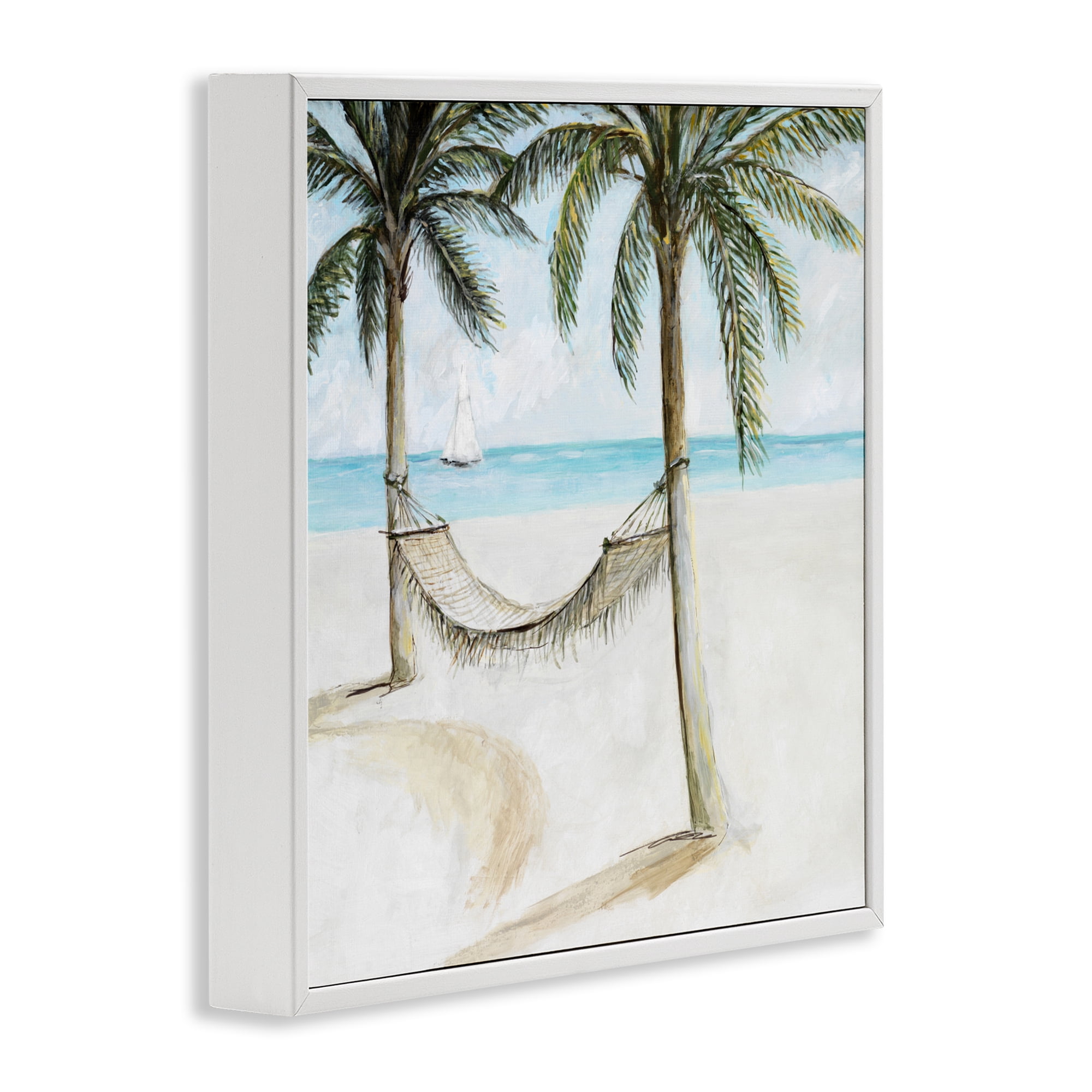 Stupell Industries Beach Hammock Coastal Scene White Framed Giclee Art, design by Lorenzo Collective