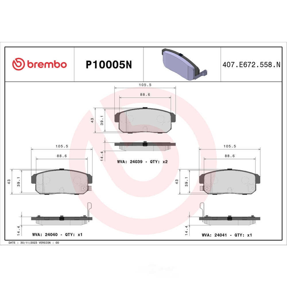 Brembo P10005N PRIME Ceramic Brake Pad Set