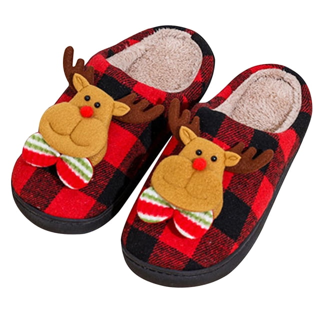 Zapatillas de casa de felpa para hombre y mujer zapatillas antideslizantes de alce lindas zapatillas de tablero de ajedrez