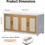 Large TV Stand Cabinet, Double Litter Box Enclosure with Sisal Doors, Multifunctional Side Table, Sliding Bottom Panel, White