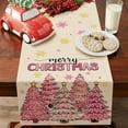 thumbnail image 2 of Merry Christmas Tree Pink Dining Table Runner, Xmas Pine Trees Gold Snowflake Burlap Kitchen Decoration, Winter Holiday Indoor Outdoor Home Decor Party Supply 13 x 72 Inches, 2 of 3