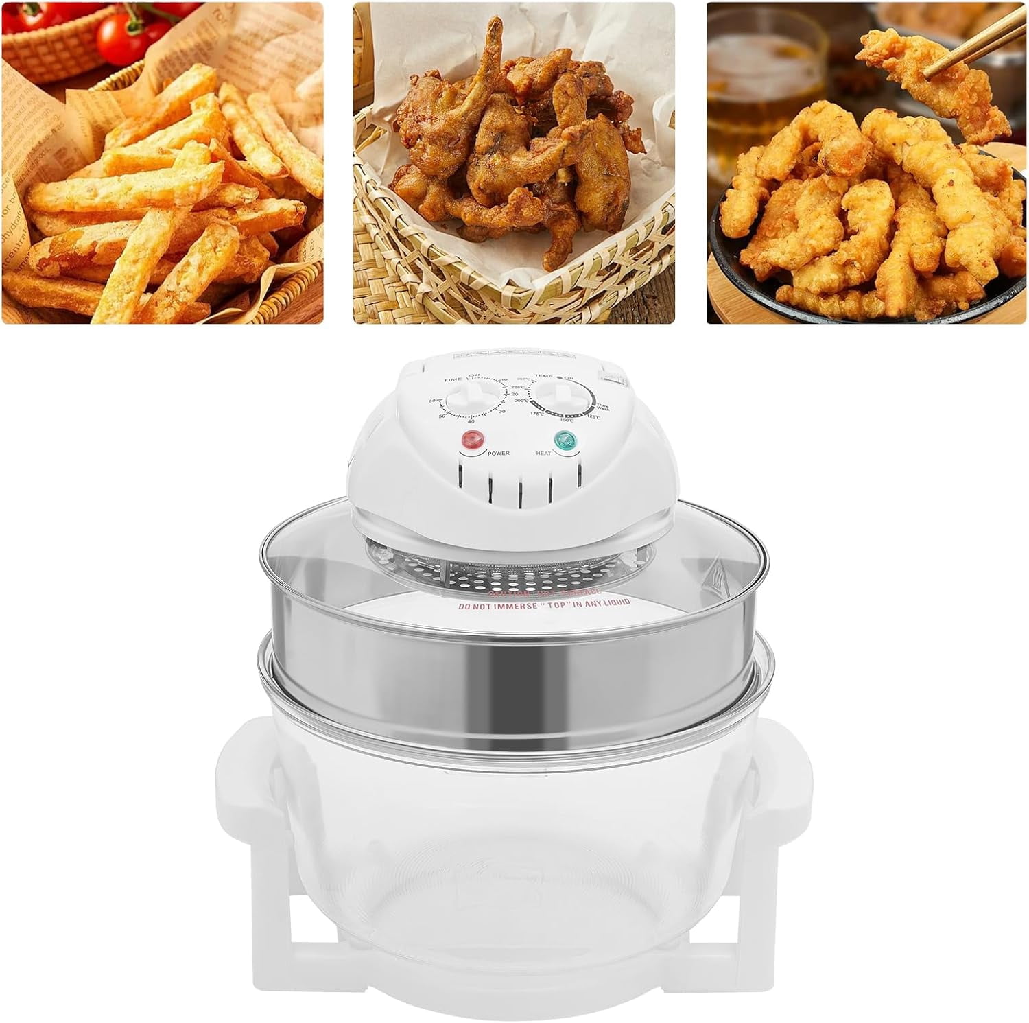 18 Quart Air Fryer Halogen Convection Oven with See-Through Glass, 1400W, Adjustable Temperature and Timer Knobs, Safety Auto Shut-off, for Healthy Meals French Fries Cooking