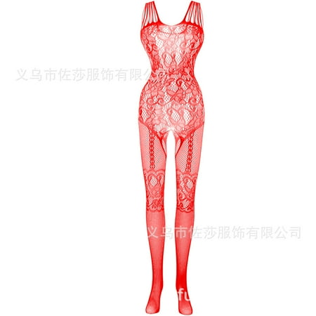 Generic Sexy Lingerie Sexy Suspenders Black Real Person Hollowed-out and Crotchless Mesh Bodysuit Stockings Jacquard Mesh Stockings W062