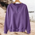 thumbnail image 4 of Women Sweatshirt Solid Color Leisure Sports Tops Autumn Winter Crewneck Tops With Button Long Sleeve Sweater Casual Shirts, 4 of 5