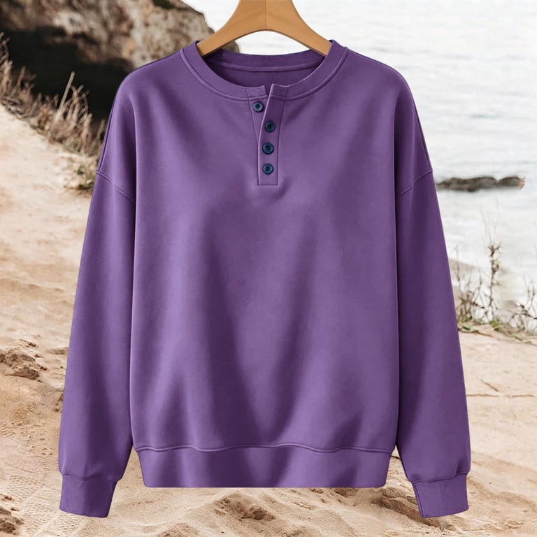 EazyTech Henley Sweatshirts for Women Crew Neck Button up Long