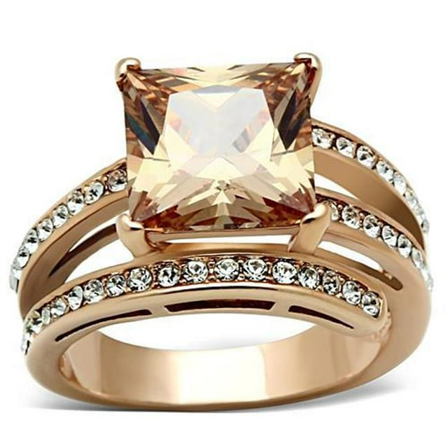 Alamode TK1665-8 Bague en Acier Inoxydable IP Femme avec AAA Grade CZ en Champagne - Taille 8