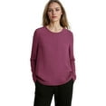 thumbnail image 2 of yoeyez Cotton Linen Tops for Women 3/4 Sleeve Tunic Tops Loose Crew Neck Solid Color T Shirts Dressy Lightweight Business Casual Blouse Wine,S, 2 of 6