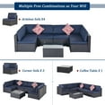 thumbnail image 3 of Patio Chairs & Seating Sets Furniture for Patio, 7-Piece Wicker Conversation Set w/2 Corner Sofa, Glass Table, 4 Single Sofa, 12 Padded Cushions, 2 Pillows, Dark Blue, S5196, 3 of 9