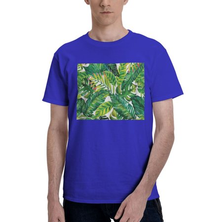 Palm Leaf Men s Basic Short Sleeve T-Shirt Blue 3X-Large