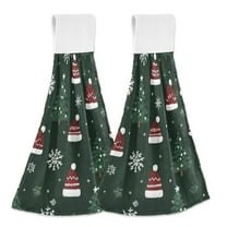 Yayeee Kitchen Hanging Hand Towels Set of 2 with Loop Bathroom Absorbent Tie Towel, Green Christmas Hats