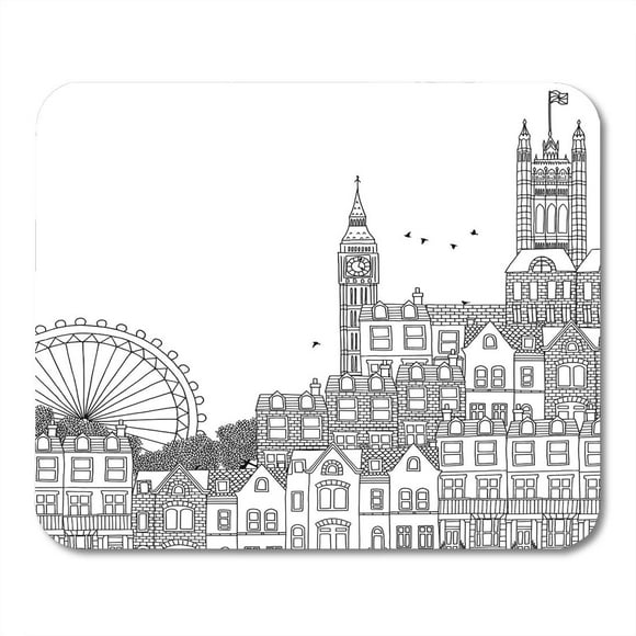 POGLIP City Building Hand Drawn Black and White of London Line Big Mousepad Mouse Pad Mouse Mat 9x10 inch