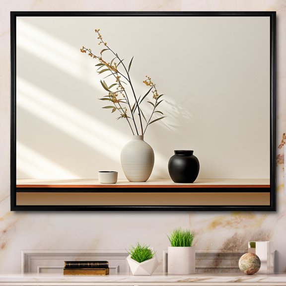 Designart "Minimalist Elegance White Black Line Art I" Modern Floater Framed Canvas Print