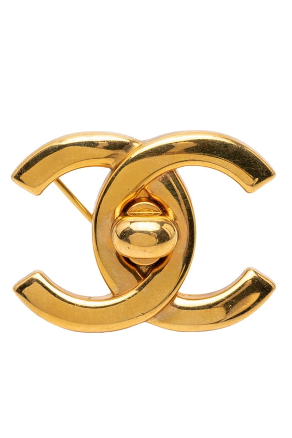 Pre-Owned Chanel Coco Mark Turnlock Logo Brooch 96P Gold Plated Women's CHANEL