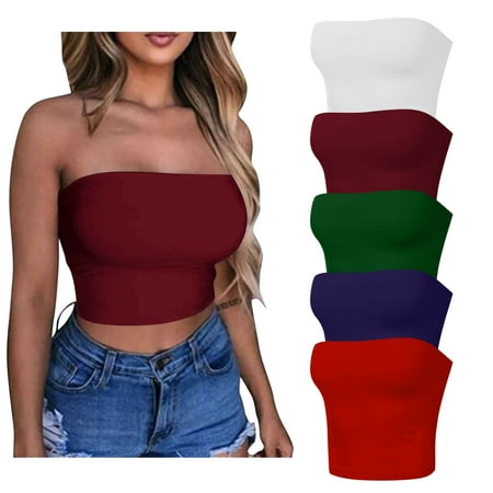 Utoimkio Clearance 5 Pack Seamless Tube Tops for Women Wireless Strapless Bra Wireless Bandeau Bras for Women