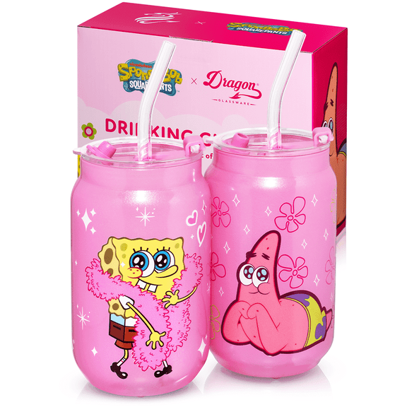 Dragon Glassware x SpongeBob SquarePants 16 oz Pink Drinking Glasses Set of 2