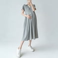 thumbnail image 2 of Wo-Fusoul Robe de Maternité pour Femmes, Manches Courtes à Revers Coupe Ample Décontractée Confortable Couleur Unie, Robe de Grossesse, 2 of 5