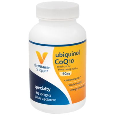 The Vitamin Shoppe Ubiquinol CoQ10 50mg  Beneficial for Those Taking Statins – Supports Heart  Cellular Health and Healthy Energy Production, Essential Antioxidant – Once Daily