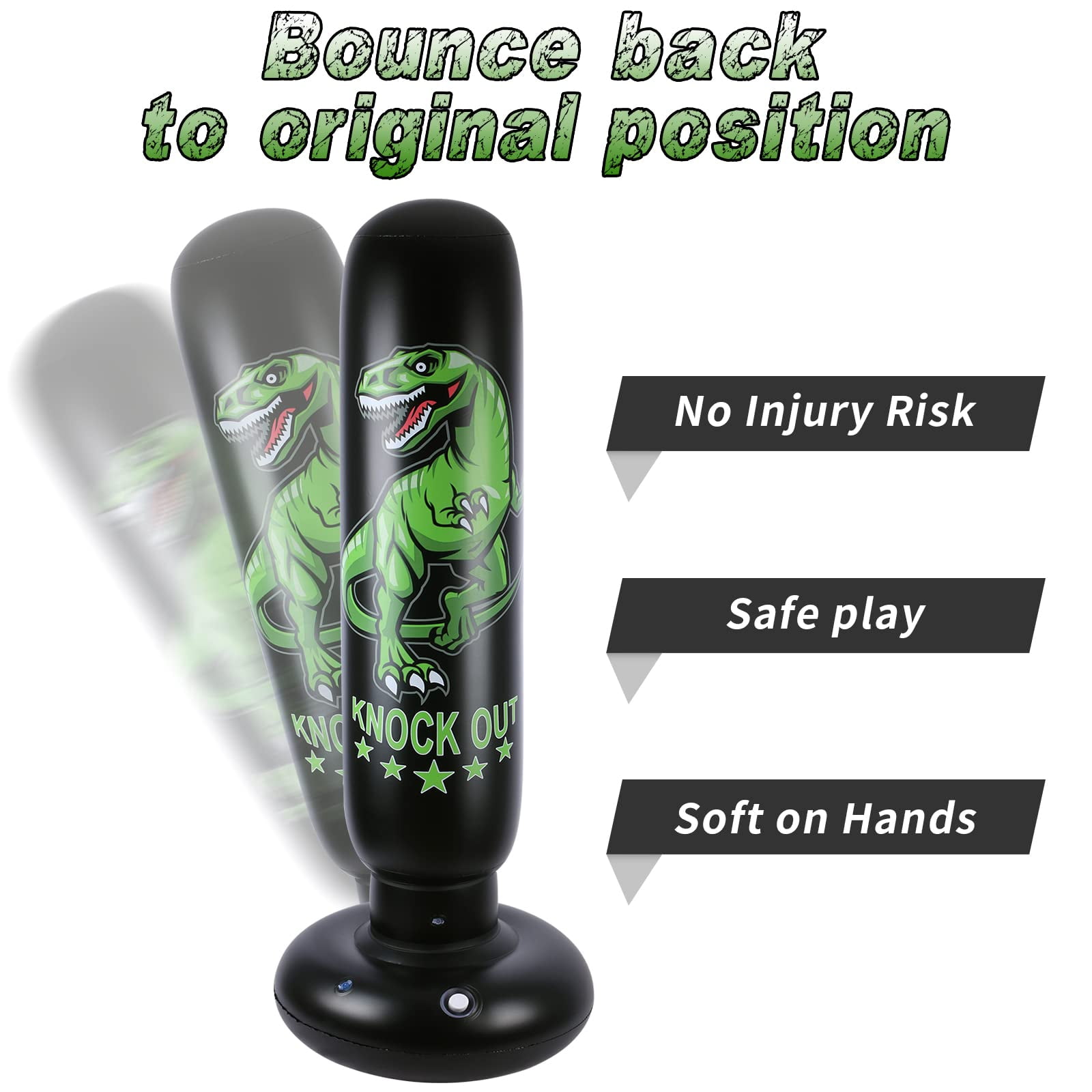 Dinosaur Punching Bag for Kids - 63 inch Inflatable Boxing Bag with Gloves - Children Sports Toys Exercising Boxing Set for Training Karate and Taekwondo - Freestanding Tumbler Bounce Back