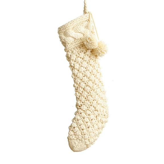 EWSFHUI 18" White Knitted Christmas Stocking with Pom Pom Ball Oversize Christmas Stocking for Christmas Party Home Decoration