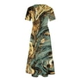 thumbnail image 5 of Wycnly Summer Dresses for Women Dresses for Women Loose Pocket Flowy Pleated Swing A Line Long Dress Ladies Elegant Marbled Print Round Neck Short Sleeve Maxi Dresses, 5 of 6
