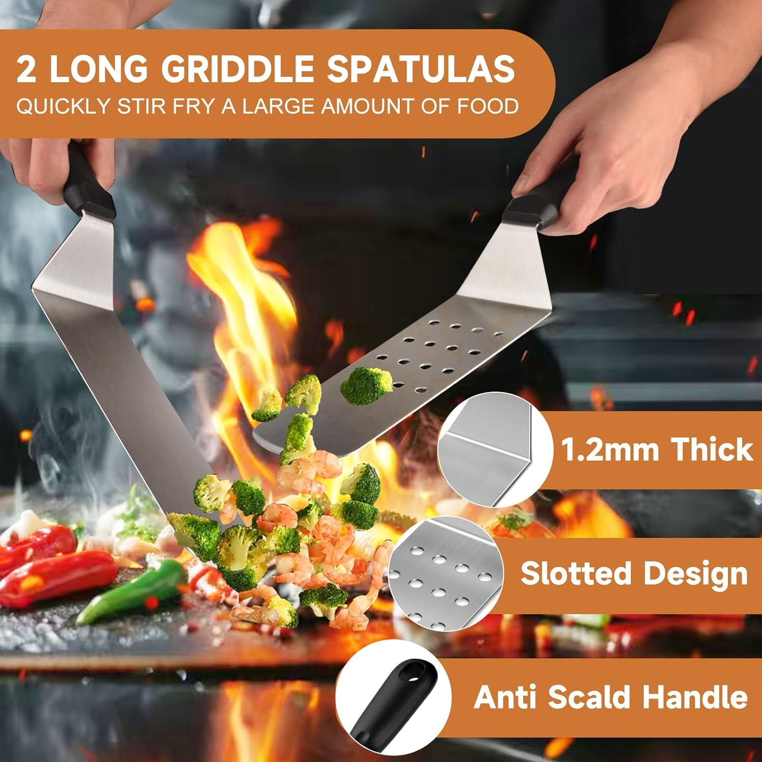 27-Piece Griddle Accessories Kit for Blackstone & Camp Chef. Features Enlarged Spatulas, Scraper & Basting Cover - The Complete BBQ Tool Set for Flat Top Grills