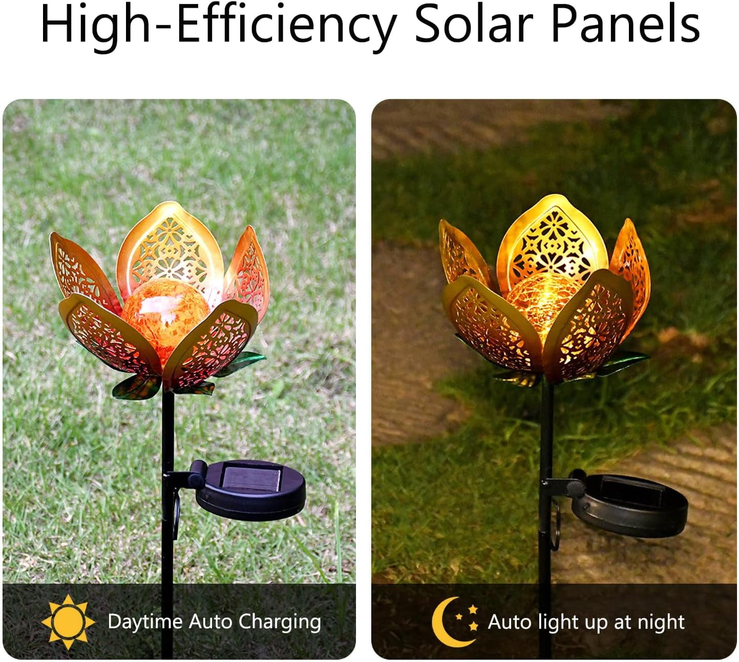 Solar Lights Outdoor Garden Decor,LED Lotus Flower Lamp, Metal Tulip Solar Lawn Lamp for Courtyard Decoration, Garden Gifts for Women