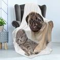thumbnail image 4 of Pug Soft Flannel Fleece Throw Blanket, Young Pets Kitten and Puppy Pug Scottish Fold Animal Fun Photography Print, Cozy Plush for Indoor and Outdoor Use, 60" x 80", Pale Brown Beige, by Ambesonne, 4 of 5