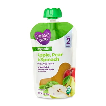 Parent's Choice Organic Stage 2 Baby Food Apple Pear Spinach, 4 oz Pouch