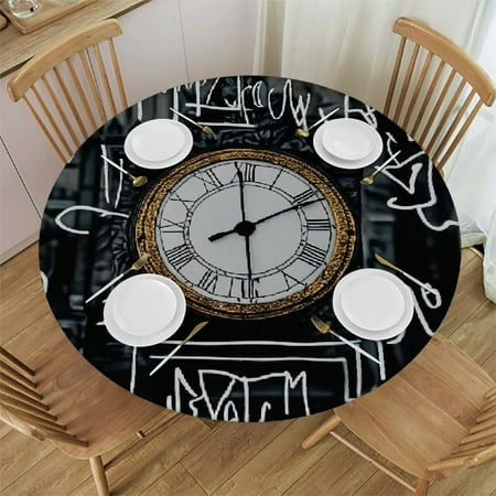

HYKY Clock Tower Round Table Cover 100% Polyester Fiber Outdoor Fitted - Great for Home Kitchen Parties Holiday Dinners 54 -58