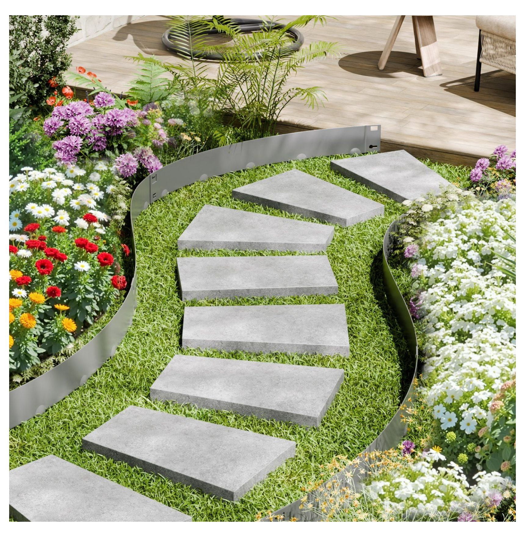 Steel Landscape Edging 5 Pack, 39x3in Dark Gray Metal Garden Border, Rustproof Lawn Edging for Flower Beds, Flexible Yard Edging Roll