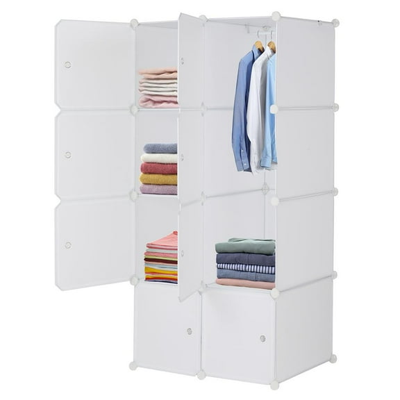 FCH Cube Organizer Multifunctional Closet Organizer with Hanging Rod, White