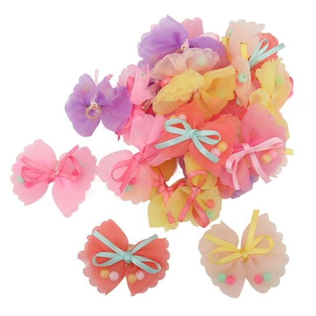 24 pinzas para el pelo con lazo para mascotas, estilo de cuentas pequeñas, horquillas con lazo para mascotas con bandas de goma para perros, gatos, conejos