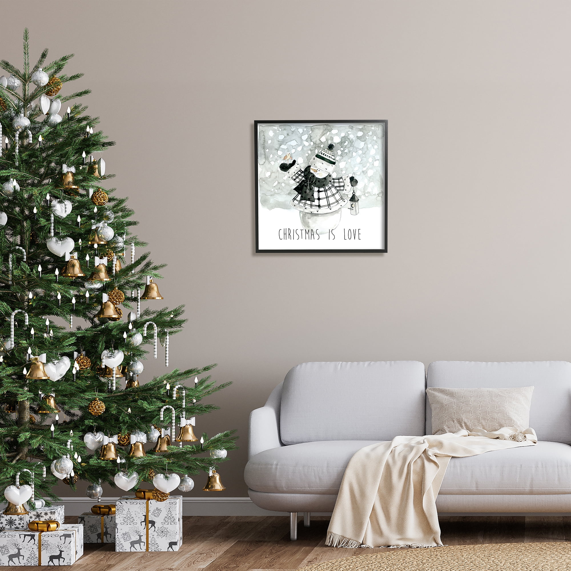 Stupell Industries Christmas Is Love Phrase Holiday Painting Black Framed Art Print Wall Art, 24 x 24