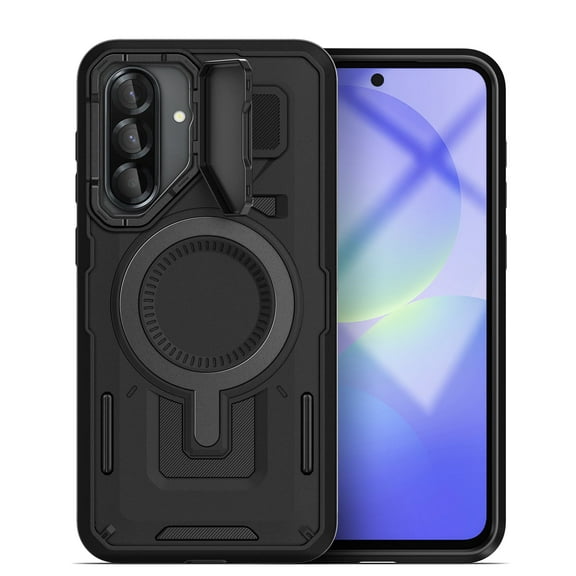 Encased Explorer Case for Samsung Galaxy A36 5G with Camera Cover, Heavy Duty Magnetic Case with Lens Protector and Kickstand [Heavy-Duty Hinge] (Black)