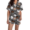 thumbnail image 2 of JIANLAI Womens Button Down Pajamas Set All‑Over Print Notched Lapel Button‑Down Short‑Sleeve Top & Elastic Waist Shorts 2‑Piece Silky Sleep Loungewear S‑XXL, 2 of 5