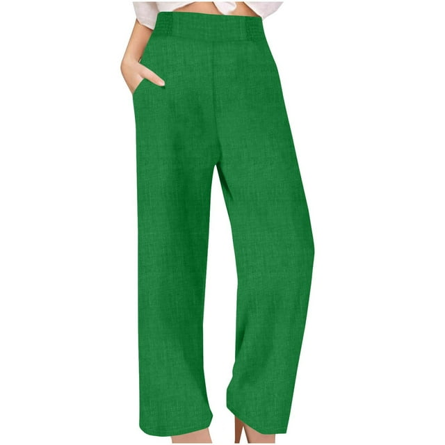 FNFYFH Clearance Ladies High Waist Linen Trousers Loose Fit Solid Color Long Pants