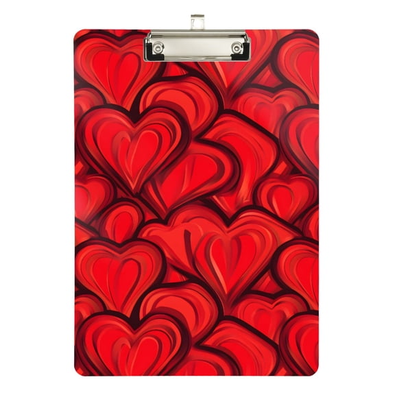 ALAZA Plastic Clipboard A4 Letter Size Decorative Clipboards for Students Women Men 9" x 12.5" Red Hearts Valentain Pattern