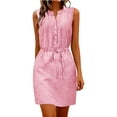 thumbnail image 2 of Antinious Ladies Solid V-Neck Sleeveless Waist Button Drawstring Versatile Daily Dress, 2 of 5