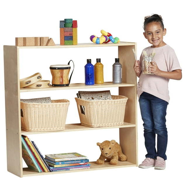 ECR4Kids Birch 3-Shelf Open Storage Cabinet, Wood Classroom & Home Storage Solution for Kids, 36" H