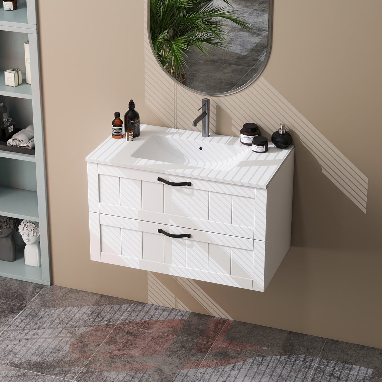 Demi Bonn 31" Wall Mounted Bathroom Vanities Cabinet with Sink Combo, 2 Decor Line Soft-Close Drawers, Faucets and Drains Not Included, White