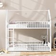 thumbnail image 3 of Euroco Metal Twin over Twin Bunk Bed, House Bed with Fence and Door for Kids Teens, White, 3 of 10