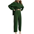 thumbnail image 2 of Wancir Women's Casual Long Sleeve Shirt Pant Solid Color Set, 2 of 6