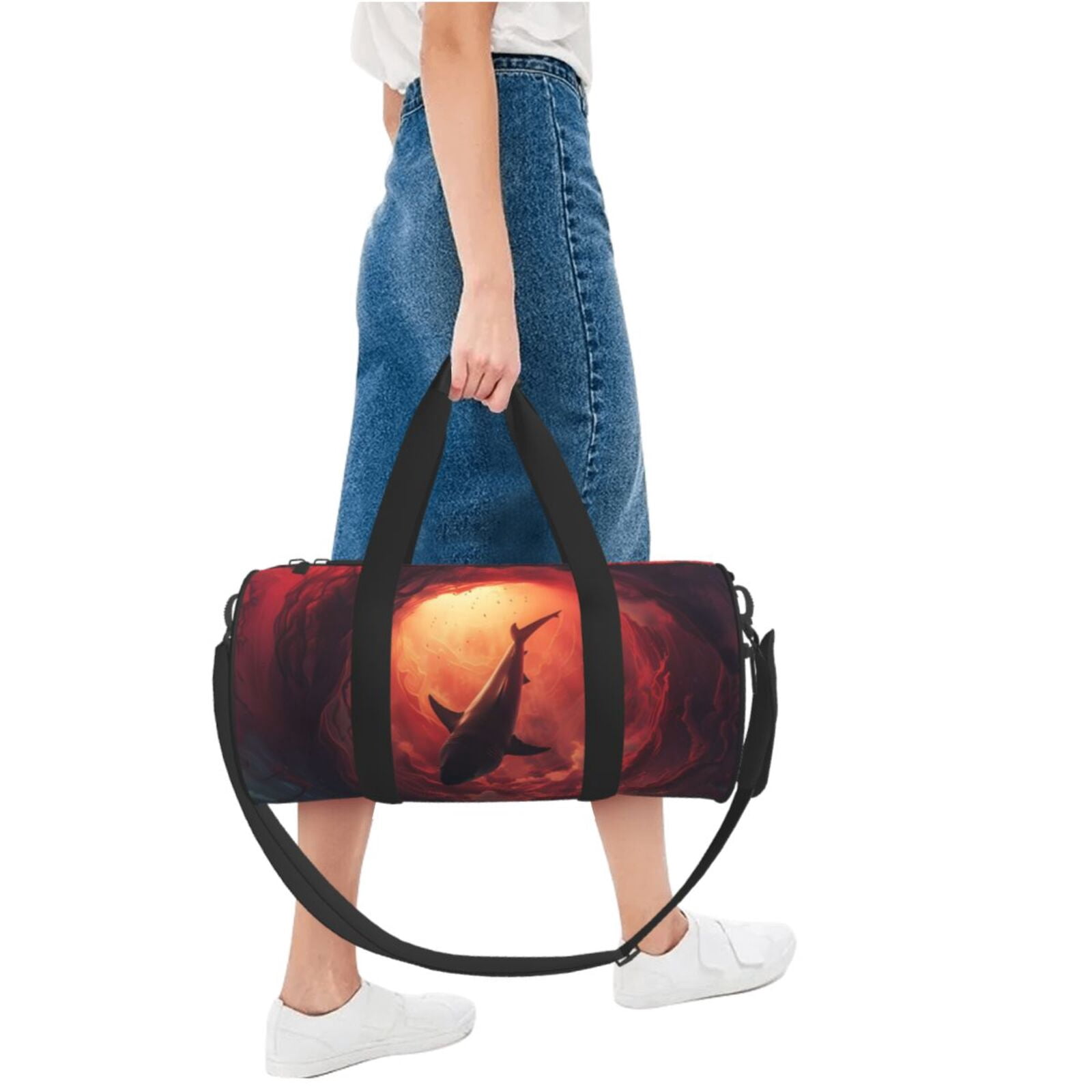 Vsdgher Shark Underwater Vortex 45L Foldable Duffel Bag, Sports Gym Bag,Overnight Bag, Portable Weekender Bag for Airplanes
