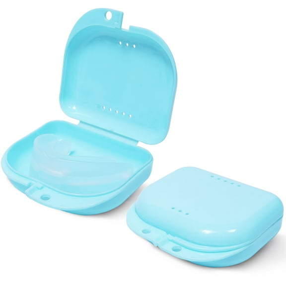 (2 Pack) Aligner and Retainer Case - Odorless Mouth Guard Case - Ventilated, Durable & Hygienic - Easy to Clean & Easy to Carry - 3.14 x 3.14 x 1.1 (Bluish)